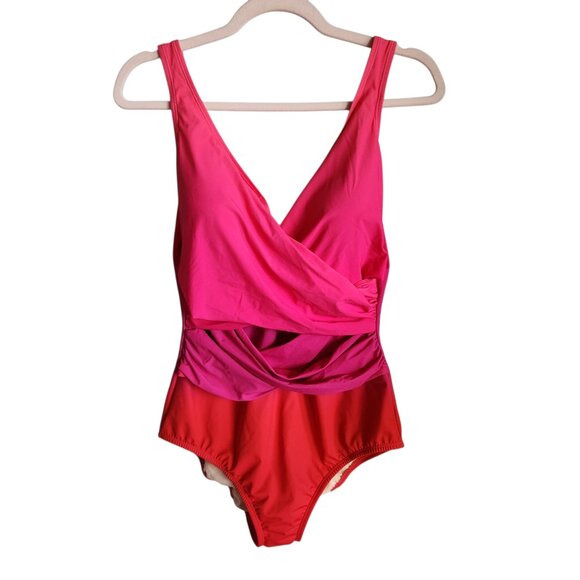 Lands End Swimsuit 14 Long Tall 14L Pink Women's SlenderSuit One Piece Bathing - Picture 1 of 9